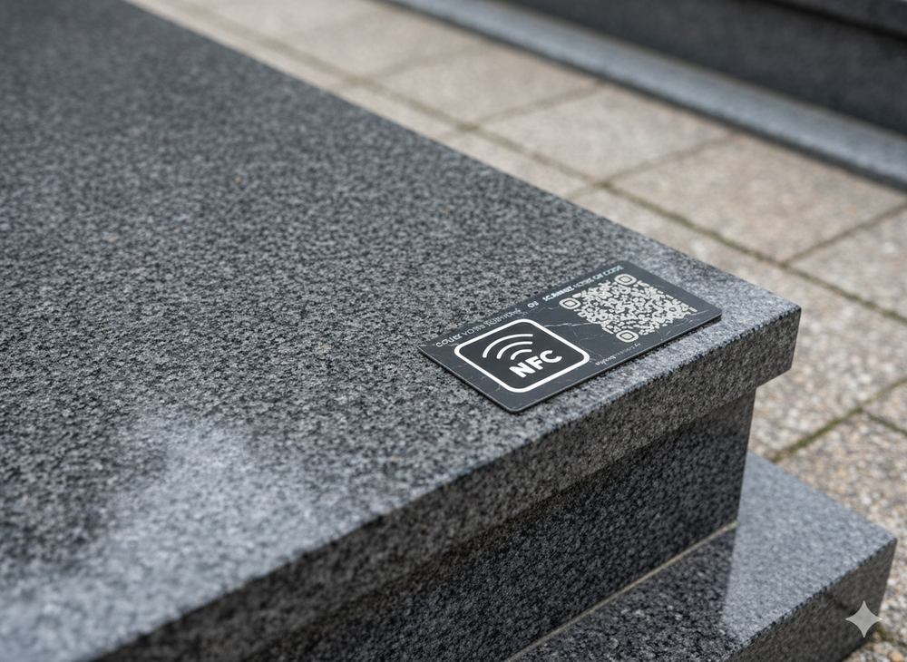 Plaque mémorielle connectée Digitag Memory sur une tombe